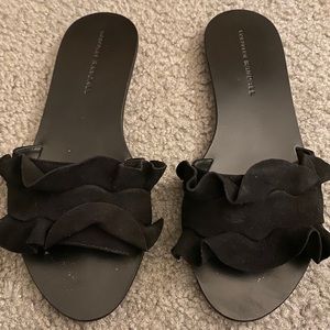 Loeffer Randal black sandals with suede ruffle